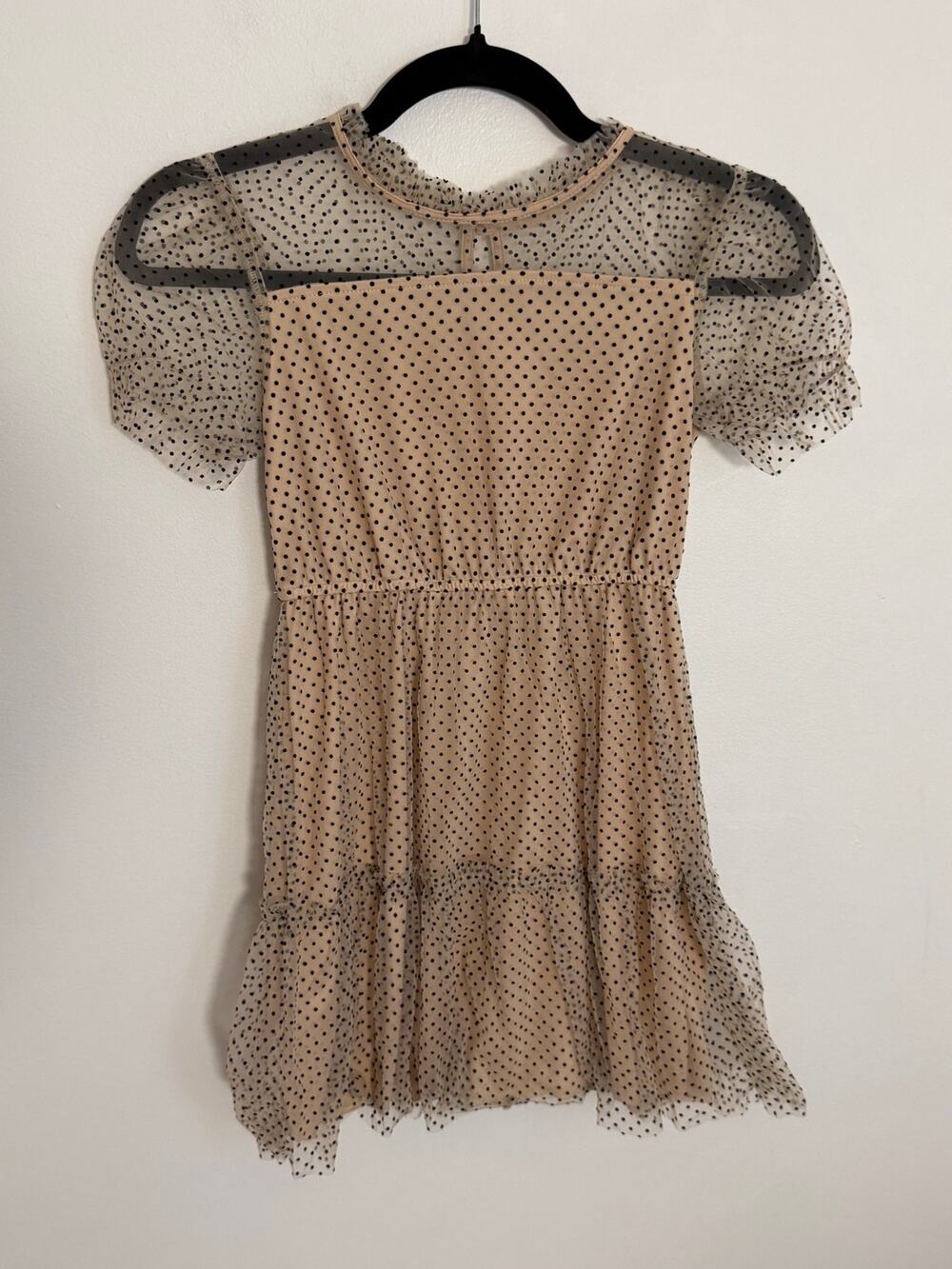 franki by Francesca's Polka Dot Lace Trim Mock Neck Dress Cream Black